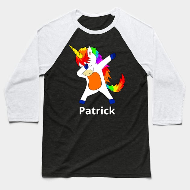 Patrick First Name Personalized Dabbing Unicorn Baseball T-Shirt by chuhe86